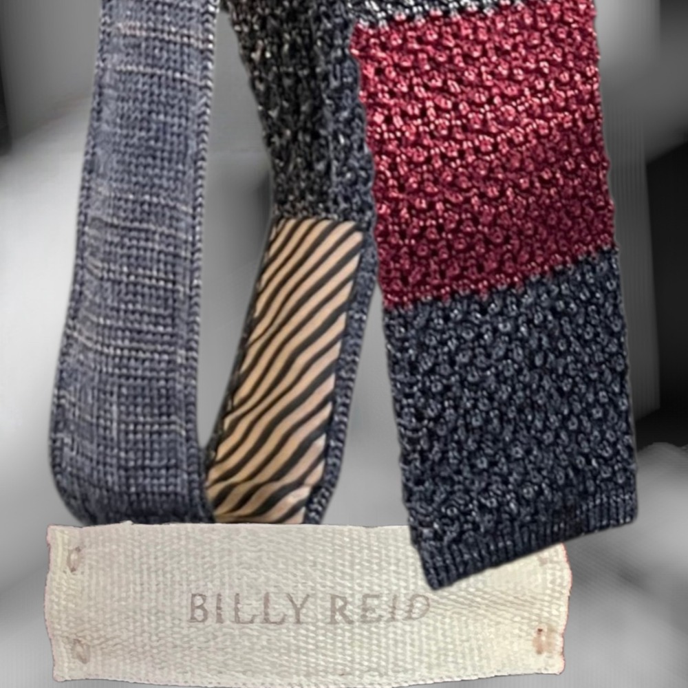 Billy Reid Mens 62" Knit Tie Burgundy Charcoal Striped Wool Silk ITALY Excellent